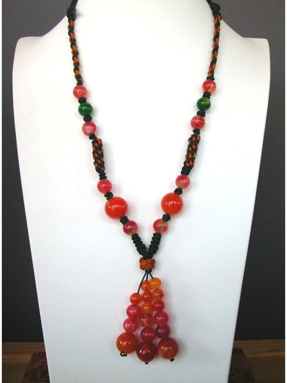 Handmade Bohemian Style Beaded Necklace on Cord